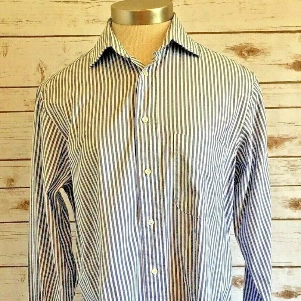 CLUB ROOM Men Long Sleeve Button Down Striped Cotton Casual Dress Shirt Sz 15/34